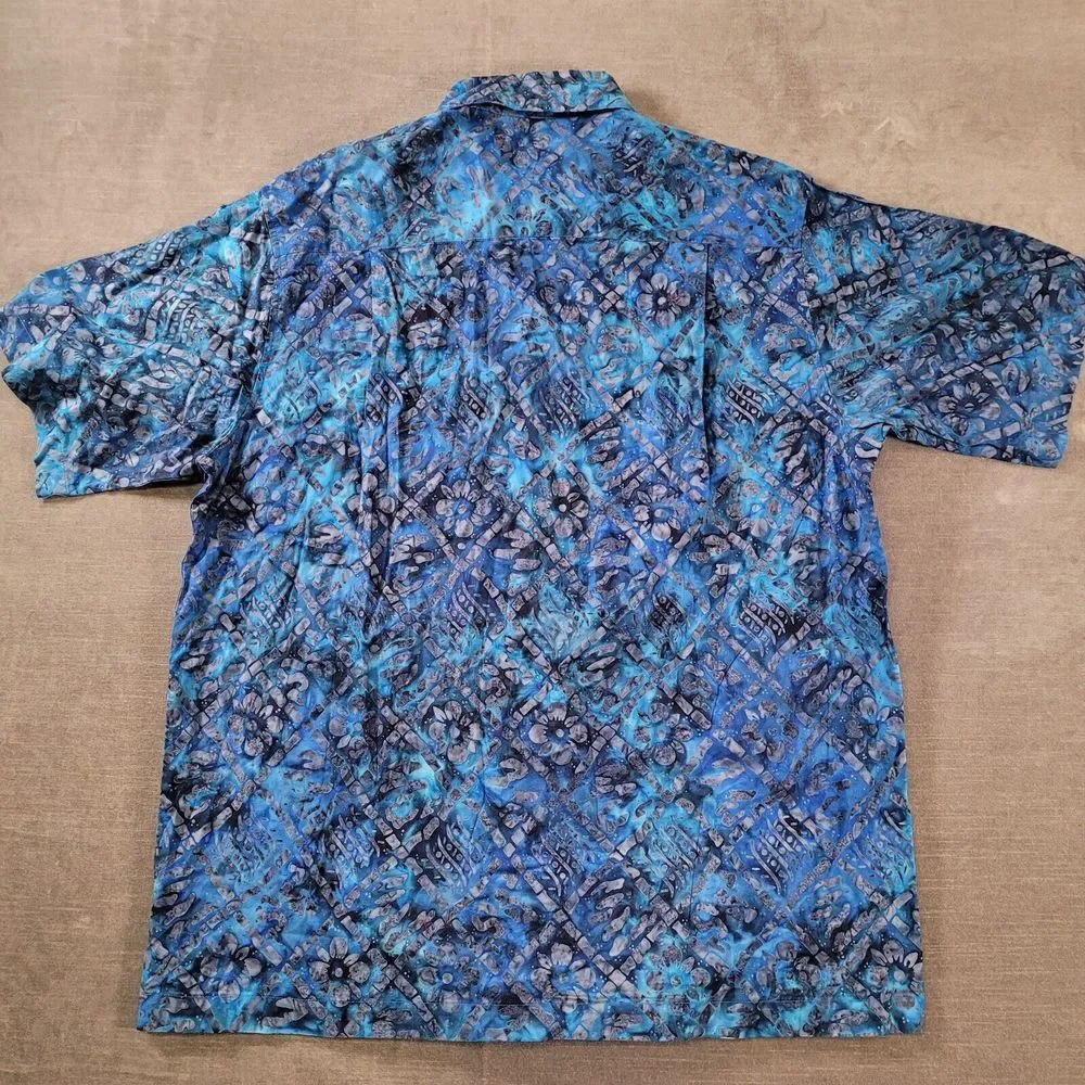 Banana Republic Geometric Blue‎ Hawaiian Shirt Mens Size Large